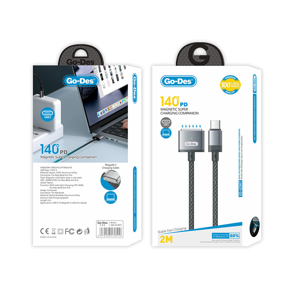 Go Des GD-UC807 Type-C - M-safe 3 Macbook Şarj Kablosu 140W 2 Metre Go Des GD-UC807 Type-C - M-safe 3 Macbook Şarj Kablosu 140W 2 Metre